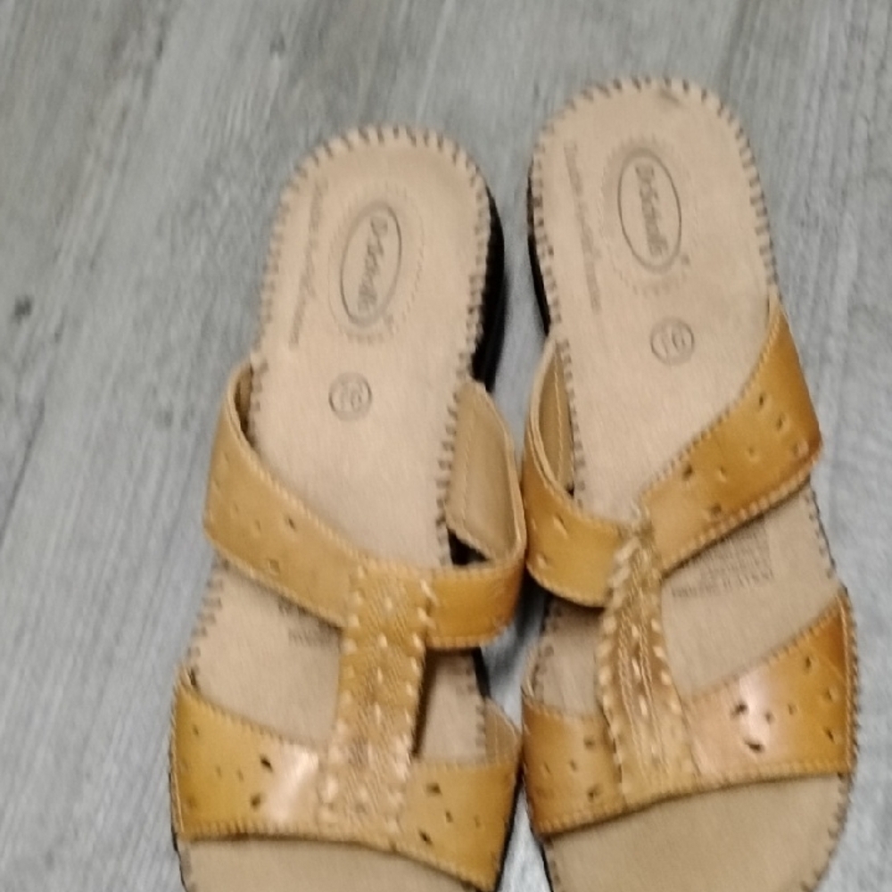 Dr. Scholl's Tan Perforated Slide Sandals - Picture 2 of 8